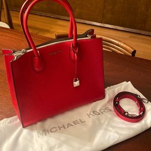 Michael Kors red handbag Mercer Kors Studio